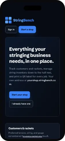StringBench on a phone: check string stock or a racket's history from the bench